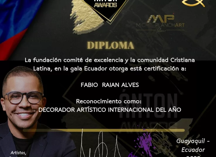 Fabio Raian Alves es galardonado como Decorador Artístico Internacional del Año en los Antón Awards 2023